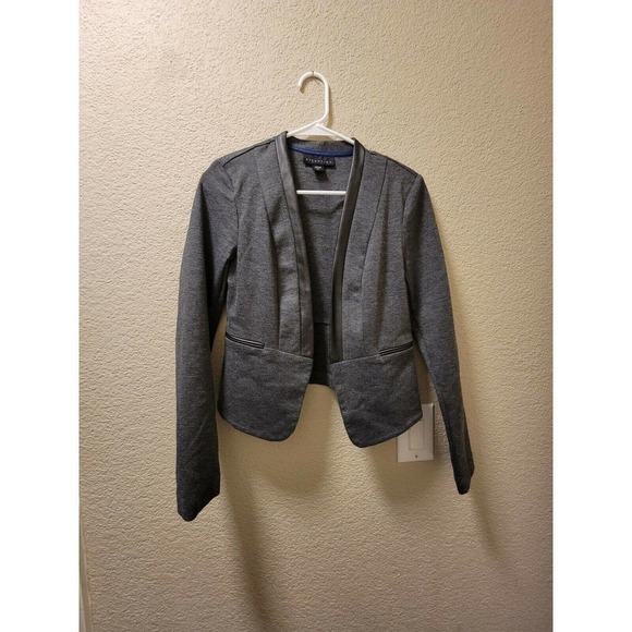 Attention Open Front Blazer Gray With Black Faux Leather Details Size Small - Picture 1 of 6